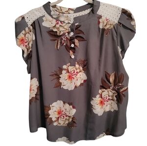 Shein Grey Floral Sleeveless Blouse
